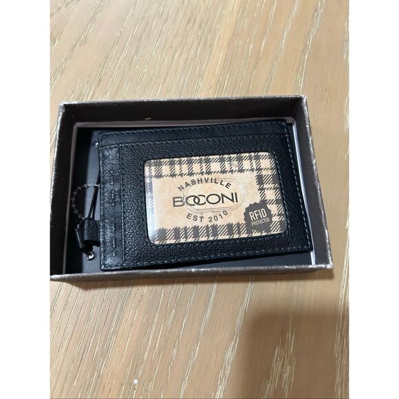 BOCONI GARTH LEATHER ID CARD CASE, Black, NWT - Picture 1 of 8